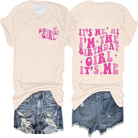 XIAONU Women Letter Print T Shirt Short Sleeve Crew Neck Birthday Party Tee