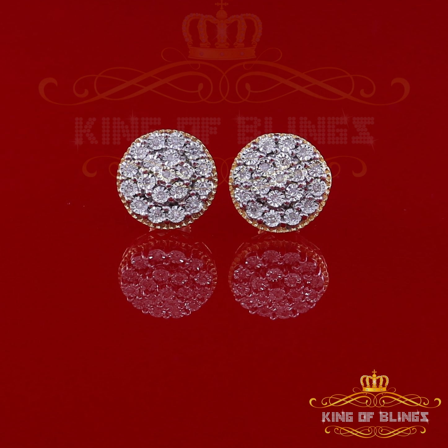 King of Bling's 10K Real Yellow Gold Real Diamond 0.25CT Men's/Women's Round Stud Micro Earring