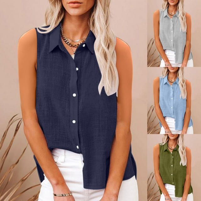Tops para mujer,Blusa informal sin mangas para mujer, de verano, lisa, con cuello vuelto, de poliéster, suave y cómoda, ideal para usar en casa, sopatenor