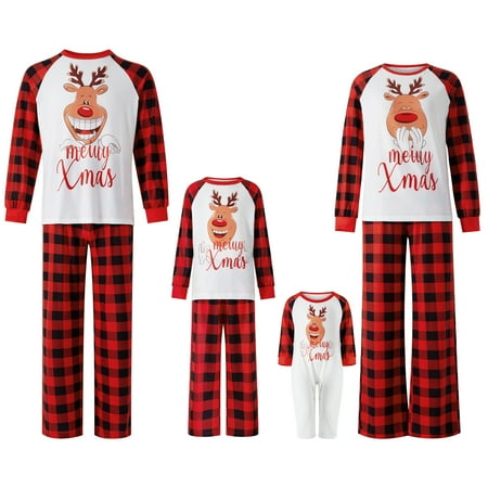 

KOMOO Christmas Pajamas for Family Xmas Elk Reindeer Print Matching Christmas Family Pajamas Sets Jammies Sleepwear
