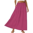thumbnail image 4 of Maxi Skirts for Women Boho Lace Up Embroidered Pleated Long Skirts Womens Summer Casual Solid Plus Size Hight Waist Flowy A Line Flared Skirts, 4 of 8