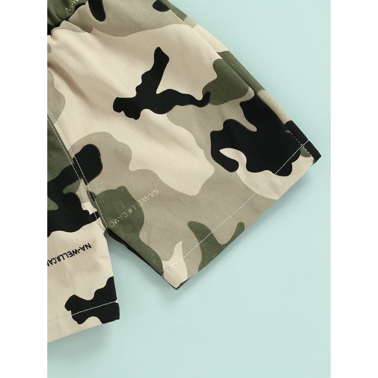 Mialoley Toddler Kids Boys 2 Pieces Outfit, Letter Print Round Neck Short  Sleeve T-Shirt + Camouflage Shorts Summer Set 