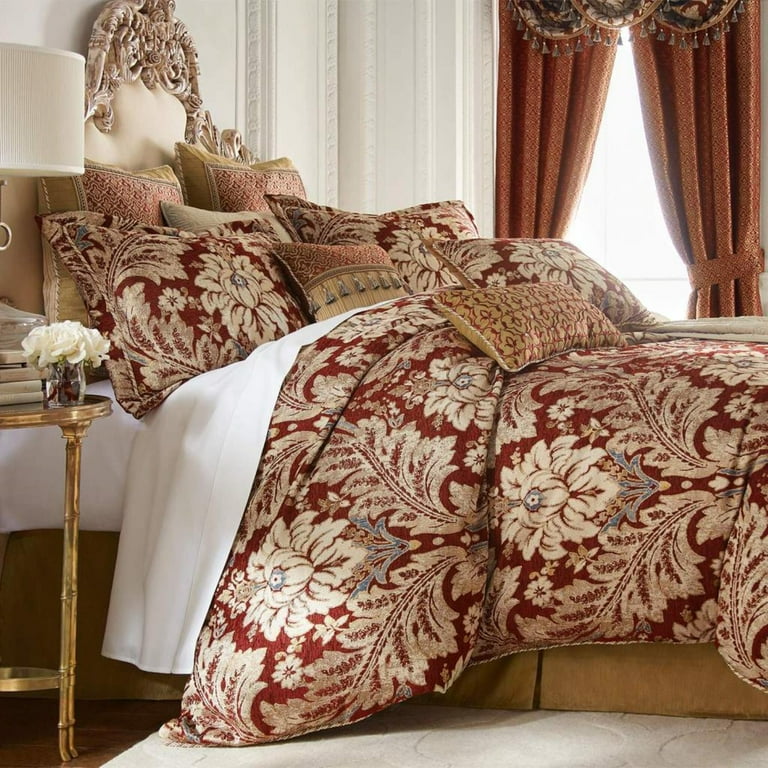 Croscill Arden Damask Bedding Queen 4 Piece Comforter Set, Red