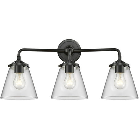 

Oil Rubbed Bronze Tone Bathroom Vanity 24 Wide Clear Glass Steel/Cast Brass Medium Base 3 Light Fixture