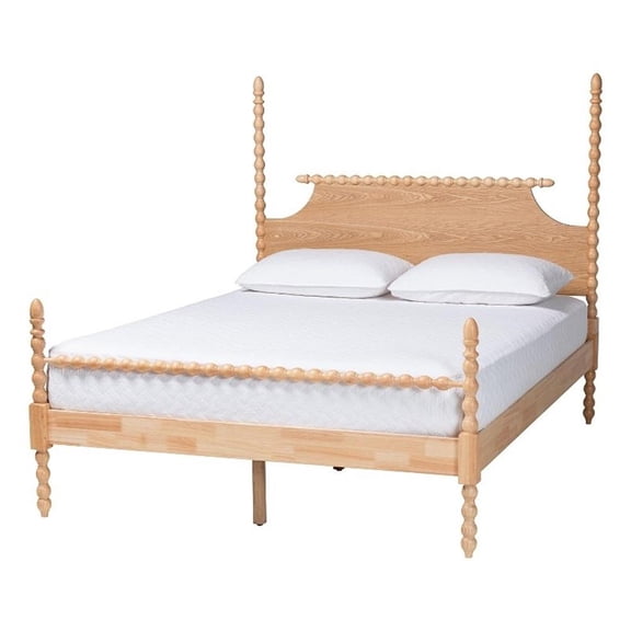 Baxton Studio Caliana Bobbin Four-Poster Platform Bed Natural Brown King