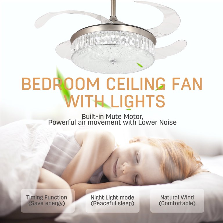 STERREN 30" Retractable Ceiling Fan With Light – Dimmable LED, Remote & App Control, 6 Speeds, Reversible – Gold Finish