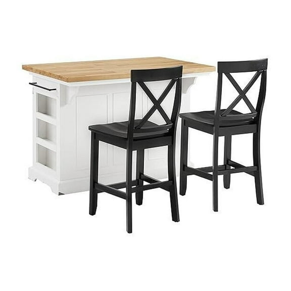 Wood Kitchen Island Set with Stools - White & Black - 50" Length