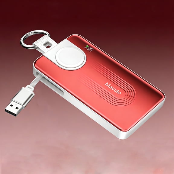 2-in-1 Portable Charger | Apple Watch Wireless Charging   Retractable Type-C Cable | Travel Power Bank，Red