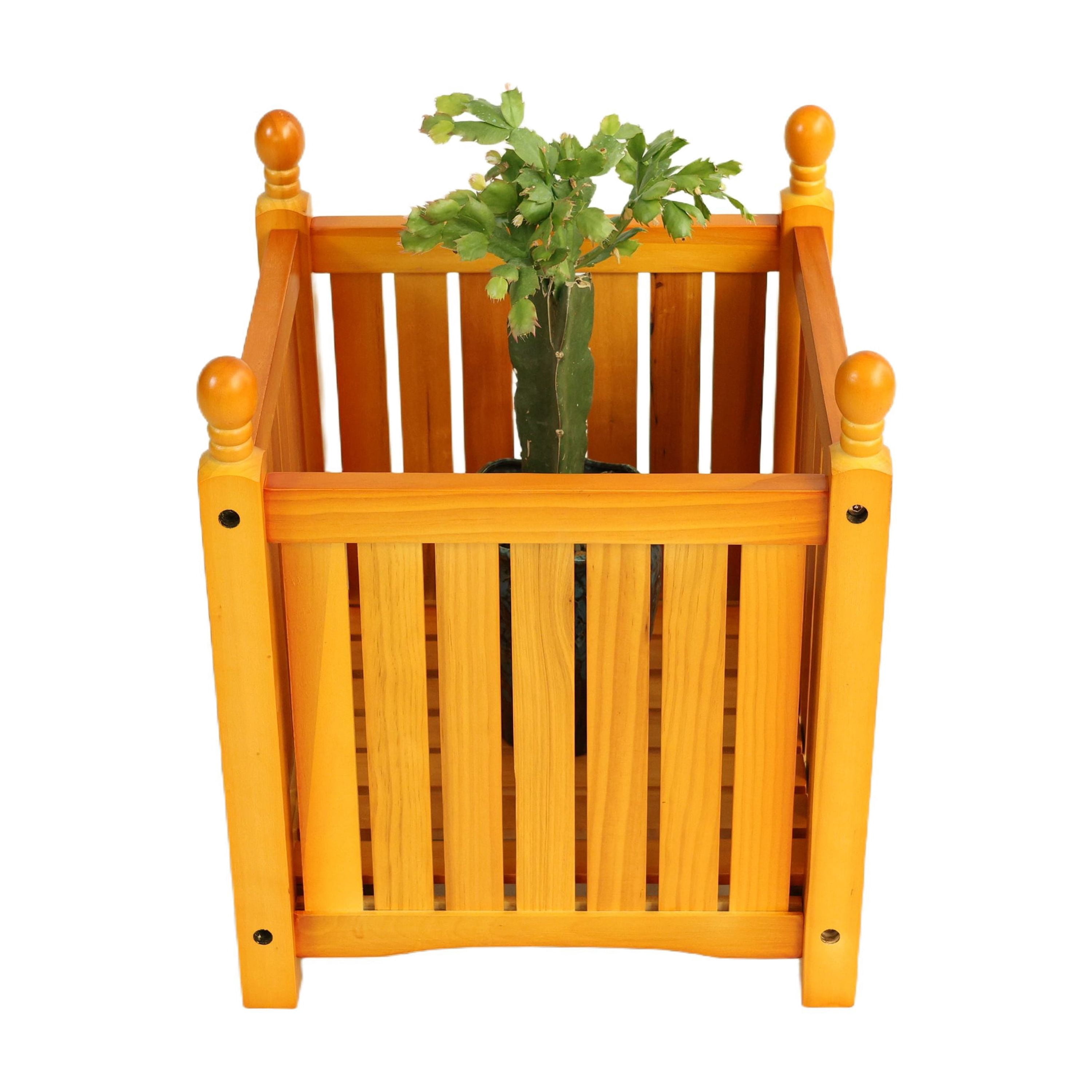 Wooden Flower Planter Box, Square Outdoor Plant Container for Garden Porch Patio Decoration, Teak