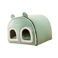 thumbnail image 1 of Casa de cama para gatos con dos entradas frontales, 50x40x40cm, para otoño e invierno, tienda decorativa versátil para gatos, cabaña, nido para gatito Verde, 1 of 8