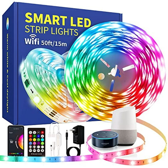 Led Light Strips for Bedroom,50ft Smart WiFi Led Strip,RGB Led Lights Work with Alexa, Music Sync Color Changing Lights for Kids Room, RGB LED Lights Strip for Bedroom, Ceiling, Home Decoration