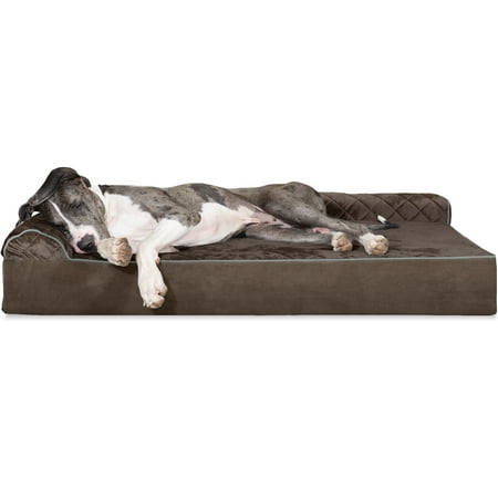 - FurHaven Pet Dog Bed | Deluxe Orthopedic Goliath Quilted Faux Fur & Velvet L-Chaise Couch Pet Bed for Dogs & Cats, Espresso, 4XL
