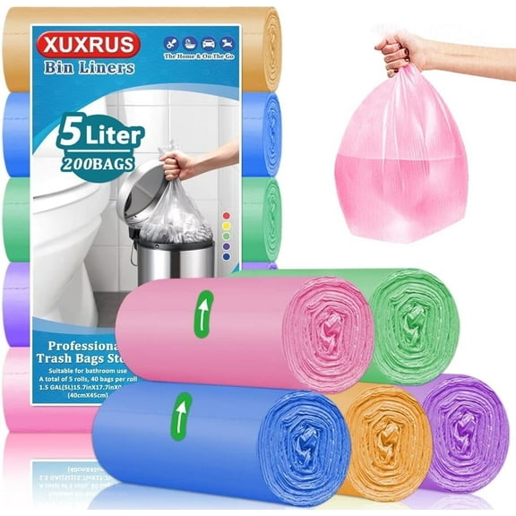 5l Bin Liners 200 Bags Small Pedal Bin Bags XUXRUS Thicken Leakproof Plastic Bags for Bathroom Office,Kitchen .