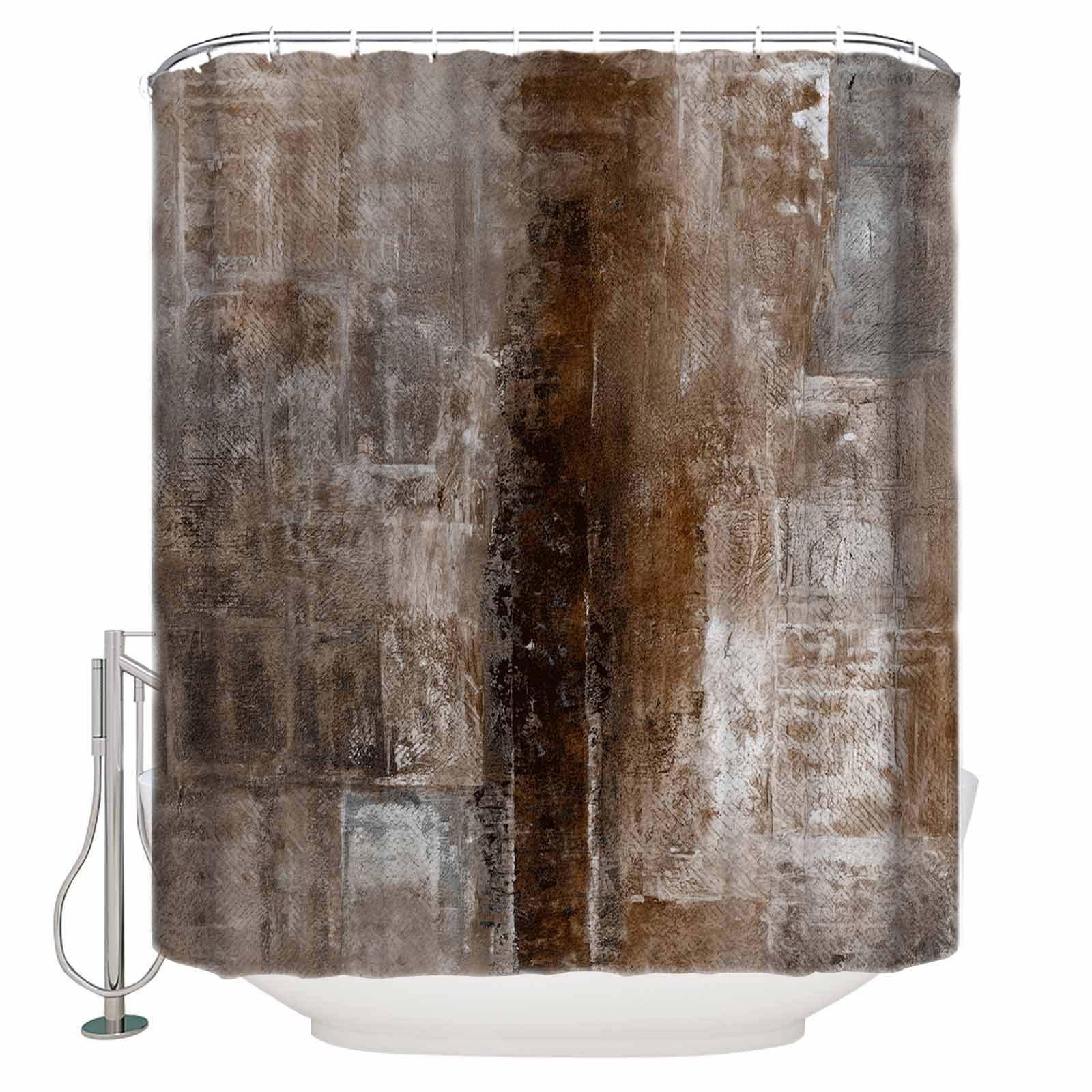 Brown Bathroom Curtain 72 Inch Shower Curtain with Hooks, Retro Oil Painting Modern Abstract Art Aesthetics Waterproof Polyester Bath Curtain Washable Bathtub Curtain 66''x 72''