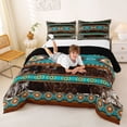 thumbnail image 3 of jejeloiu Southwestern Geometric Full Size Comforter Sets,Cowhide Pattern Bedding Comforter Set For Boys,Turquoise Brown,Black Reversible,3 Pieces,1 Comforter and 2 Pillowcases, 3 of 7
