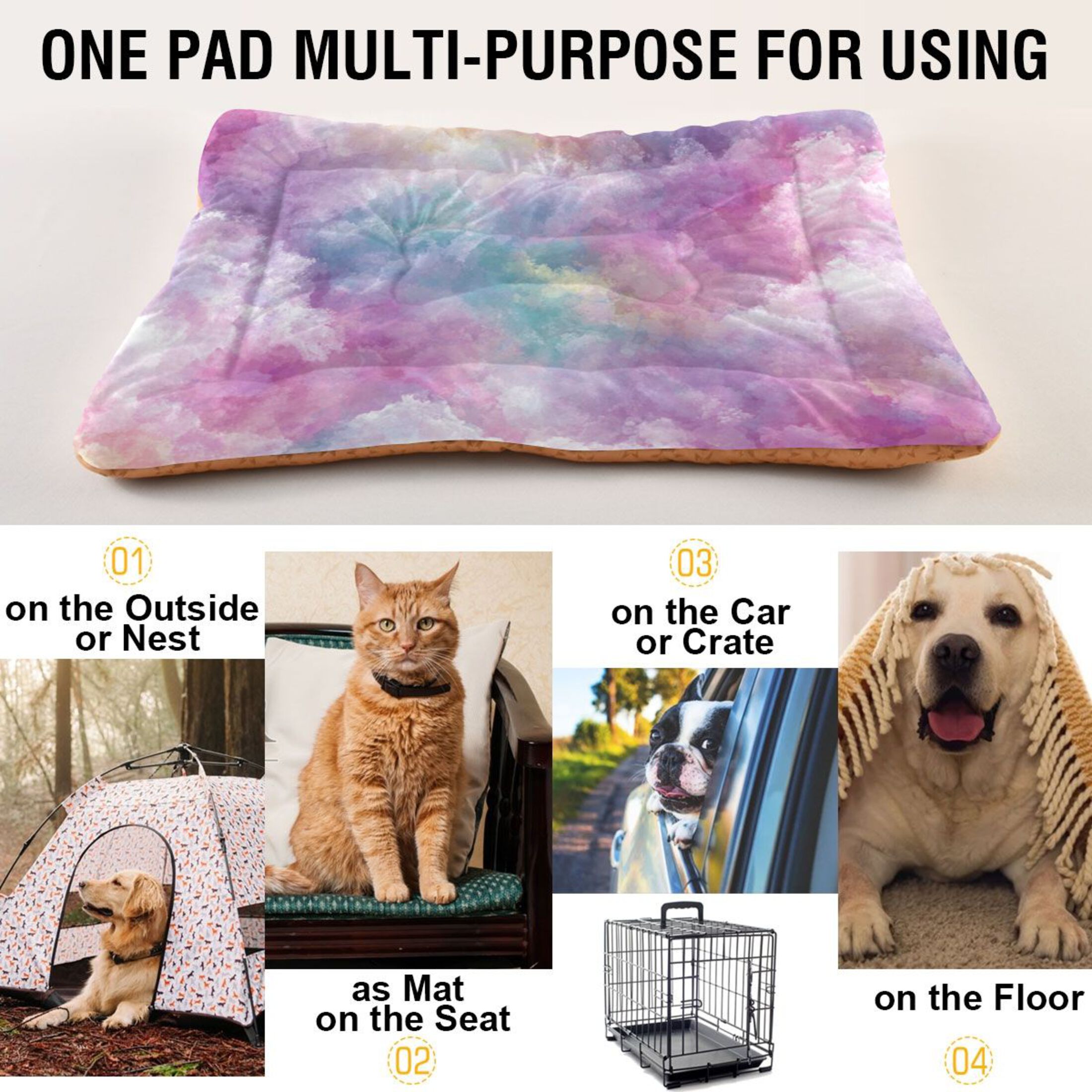 Cozy Mat Pet Bed Indoor Outdoor Warm Soft For Cat Dog Puppy(S/M) Watercolor