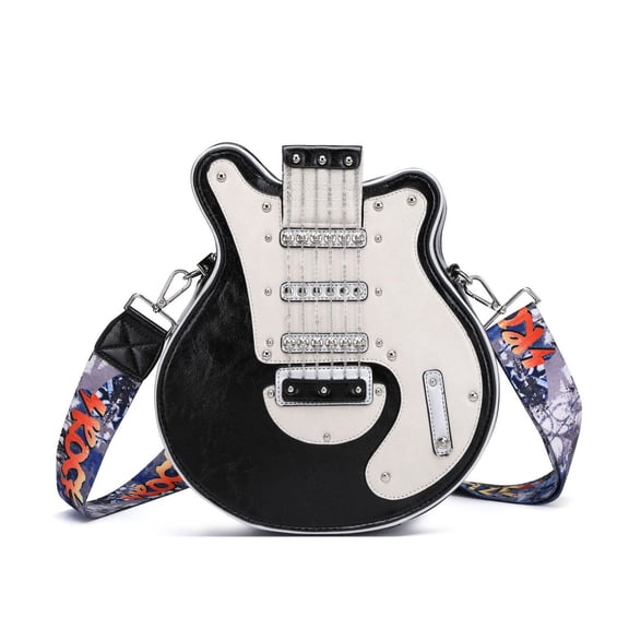 BIBABLYKE Crossbody Bag for Women,Guitar Shaped Bag Zipper PU Shoulder Tote Bag Purse Crossbody Handbag,27x9x30cm