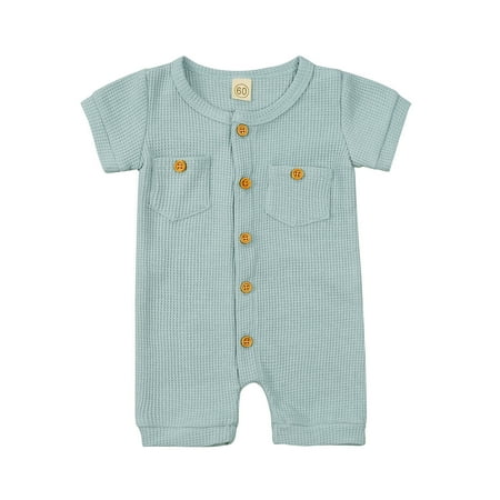 

Gueuusu Baby’s Solid Color Short Sleeve Round Neck Single-breasted Romper