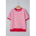 thumbnail image 2 of Women's Red Stripe Drop Shoulder Half Sleeve T-Shirt – Casual Summer Essential for Daily Wear, XL, 2 of 11