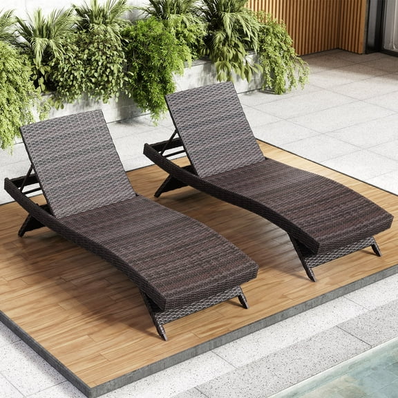 LammaLoe Wicker Outdoor Lounge Chairs , Chaise Lounge Chairs for Patio or Pool Chairs , Set of 2