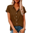 thumbnail image 3 of QIUOMBBP Summer Button Down Shirts for Women Plus Size Short Sleeve Lightweight Linen Tops Loose Breathable Outdoor Sport Tees Coffee XXL, 3 of 8