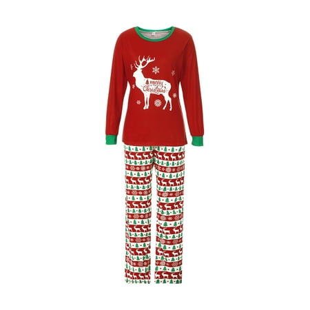

Biekopu Christmas Family Pajamas Set Deer Print Long Sleeve O-neck T-shirt+Striped Trousers/Romper