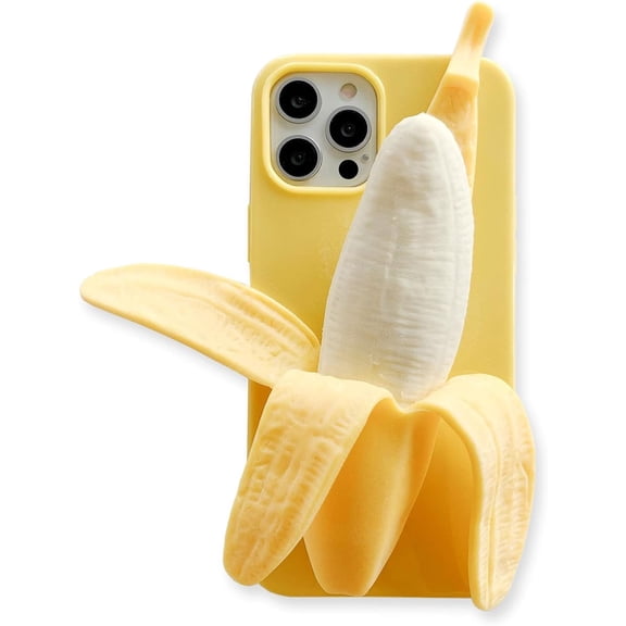 Cute 3D Cartoon Case Compatible with iPhone 12,Unique Funny Banana Design Soft Decompression Silicone Case Ultra-Thin Non-Slip Shockproof Protective Case for iPhone 12