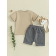 thumbnail image 4 of Suealasg Toddler Boys Summer 2Pcs Outfits Set Clothes 1T 2T 3T Beach Party Shorts Set Kids Boys Short Sleeve Letter Print T-Shirts Tops and Shorts, 4 of 9