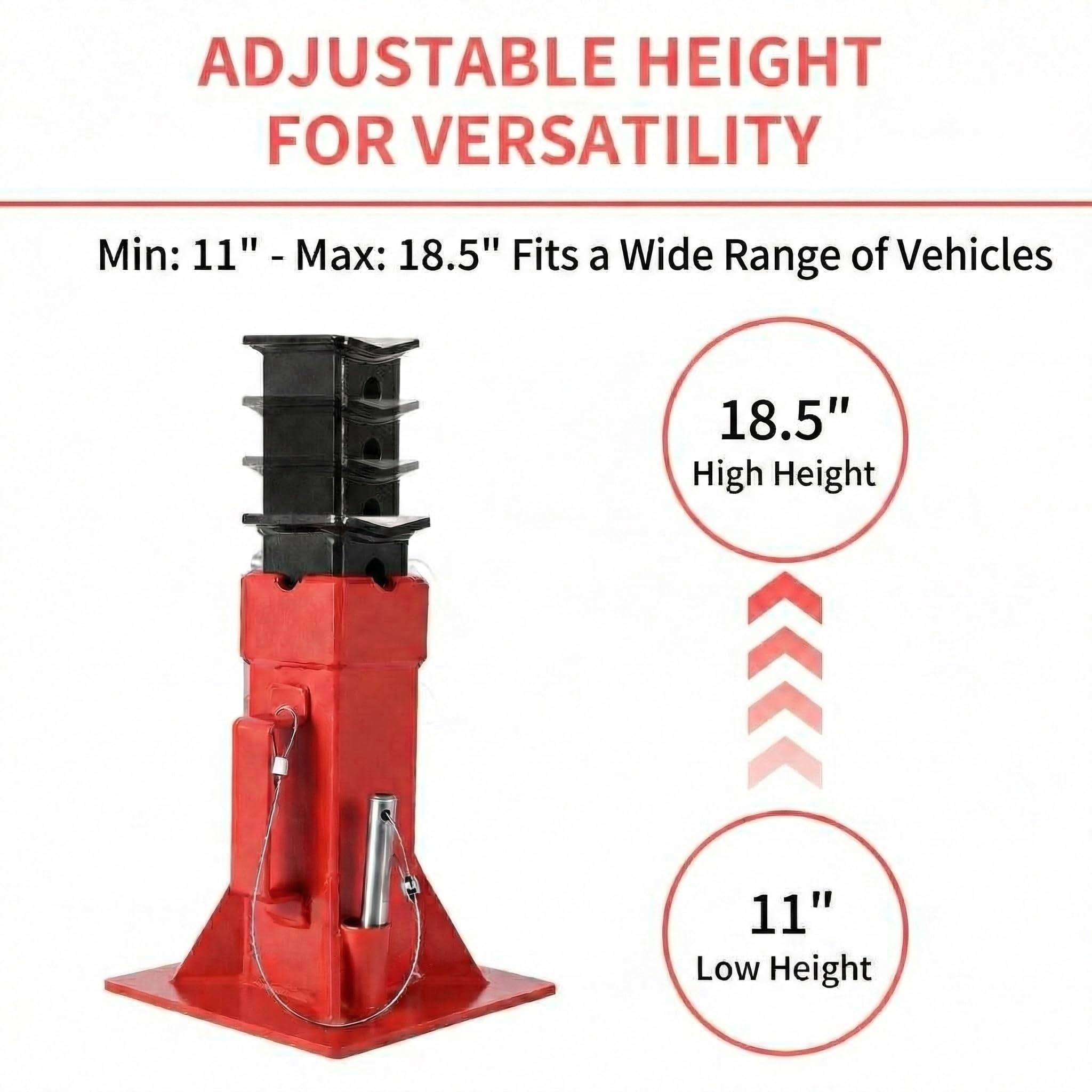 Heavy-Duty 12 Ton Jack Stands, 2 Pack Pin Type Supports with Quick-Lock for Trucks, RVs & Trailers, 11-18.5 Inch Adjustable Height, Professional Automotive Garage Equipment, Red