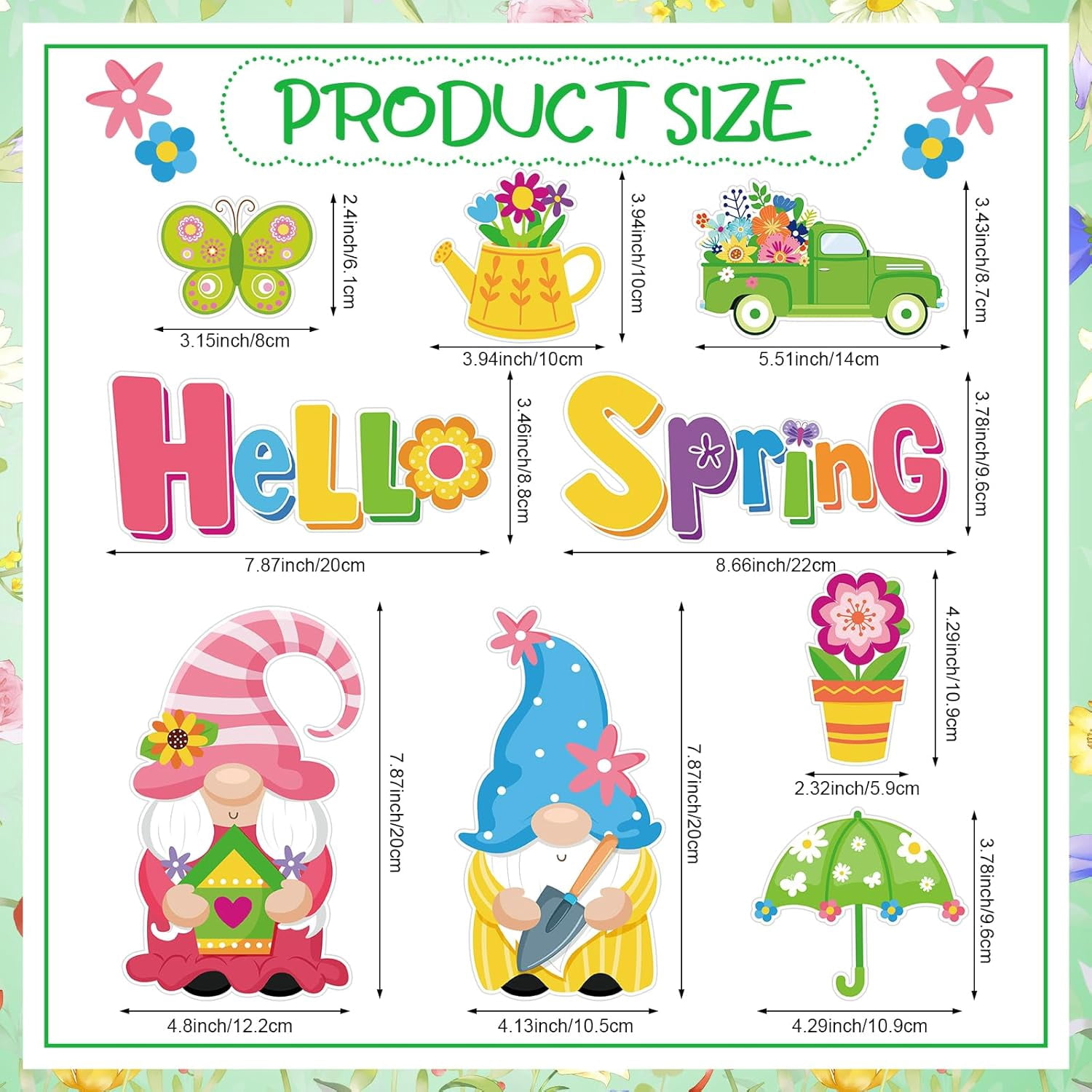 9 Pieces Spring Magnets Gnomes Flower Rainbow Truck Magnetic Stickers Happy Spring Fridge Magnet Decals for Holiday Flowers Refrigerator Metal Door Garage Car Decorations