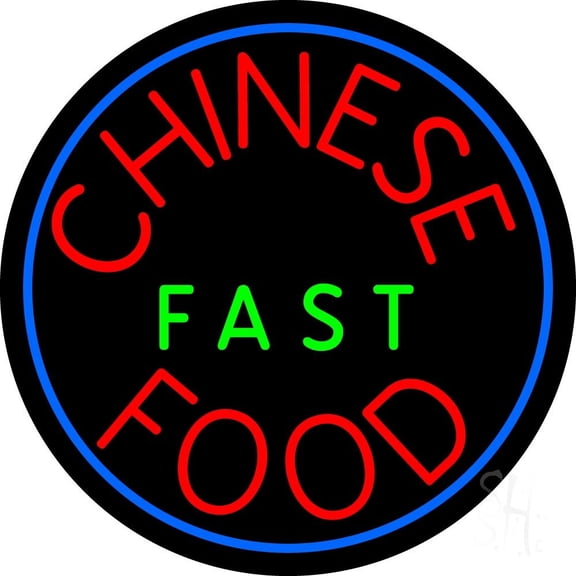 Round Chinese Fast Food LED Neon Sign 18 x 18 - inches, Clear Edge Cut Acrylic Backing, with Dimmer - Bright and Premium built indoor LED Neon Sign for restaurant window and interior decor.