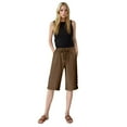 thumbnail image 6 of CheerKidz Women's Summer Linen Half Pants Elastic Waist Button Knee Length Casual Loose Shorts with Pockets(Brown,S), 6 of 7