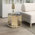 thumbnail image 4 of ACME Tanquin Round Glass Top End Table in Black Glass and Gold, 4 of 5