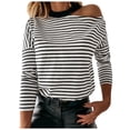 thumbnail image 2 of Tbopshirt Womens Top Women's Casual Fashion Striped Long-sleeved Off-shoulder Bottoming Tops, 2 of 5