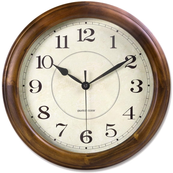 Wall Clock Wood 14 Inch Silent Wall Clocks Large Decorative Battery Operated Non Ticking Analog Retro Clock for Living Room, Kitchen, Bedroom