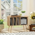 thumbnail image 5 of Record Player Stand with Charging Station Holds Up to 220 Albums, Large Turntable Stand with 4 Cabinet, Mid-Century Record Player Table for Bedroom Living Room, Natural Wood, 5 of 7