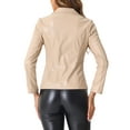 thumbnail image 3 of INSPIRE CHIC Women's Faux Leather Jacket Notched Lapel Button-Down Blazer Coat with Pockets S Beige, 3 of 6