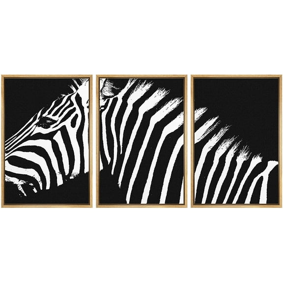 IDEA4WALL Framed Canvas Wall Art Abstract Zebra Portrait Animals Patterns Digital Art Minimalism Modern Closeup Fun Black and White for Living Room, Bedroom, Office