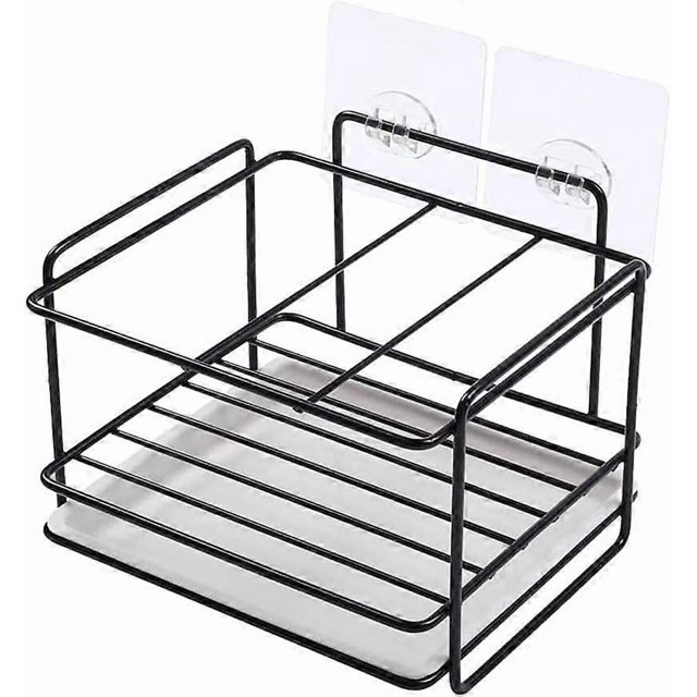 Kitchen Sponge Holder, Sponge Holder, Kitchen Sink Organizer, with Adhesive, for Dishwasher Liquid Soap Brush Towel Drainer Bathroom (Black)