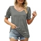 thumbnail image 1 of Camisa informal holgada de color puro con detalle fruncido para mujer, talla S, color gris, cuello en V, mangas abullonadas, para verano, 1 of 6