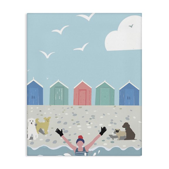 Stupell Industries Dog Friends on Beach Nautical & Beach Painting Wrapped Canvas Art Print Wall Art, 16 x 20