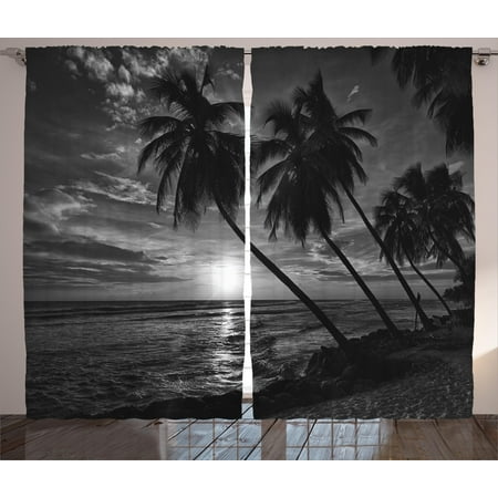Tropical Curtains 2 Panels Set Coconut Palm Trees On Beach Bend