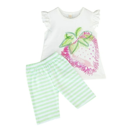 

Cute Summer Toddler Girls Outfits Set Short Sleeve Kids Cartoon Strawbarry Prints Top Outfits Set Stripe Shorts Bowknot Outfits Set For 18-24 Months