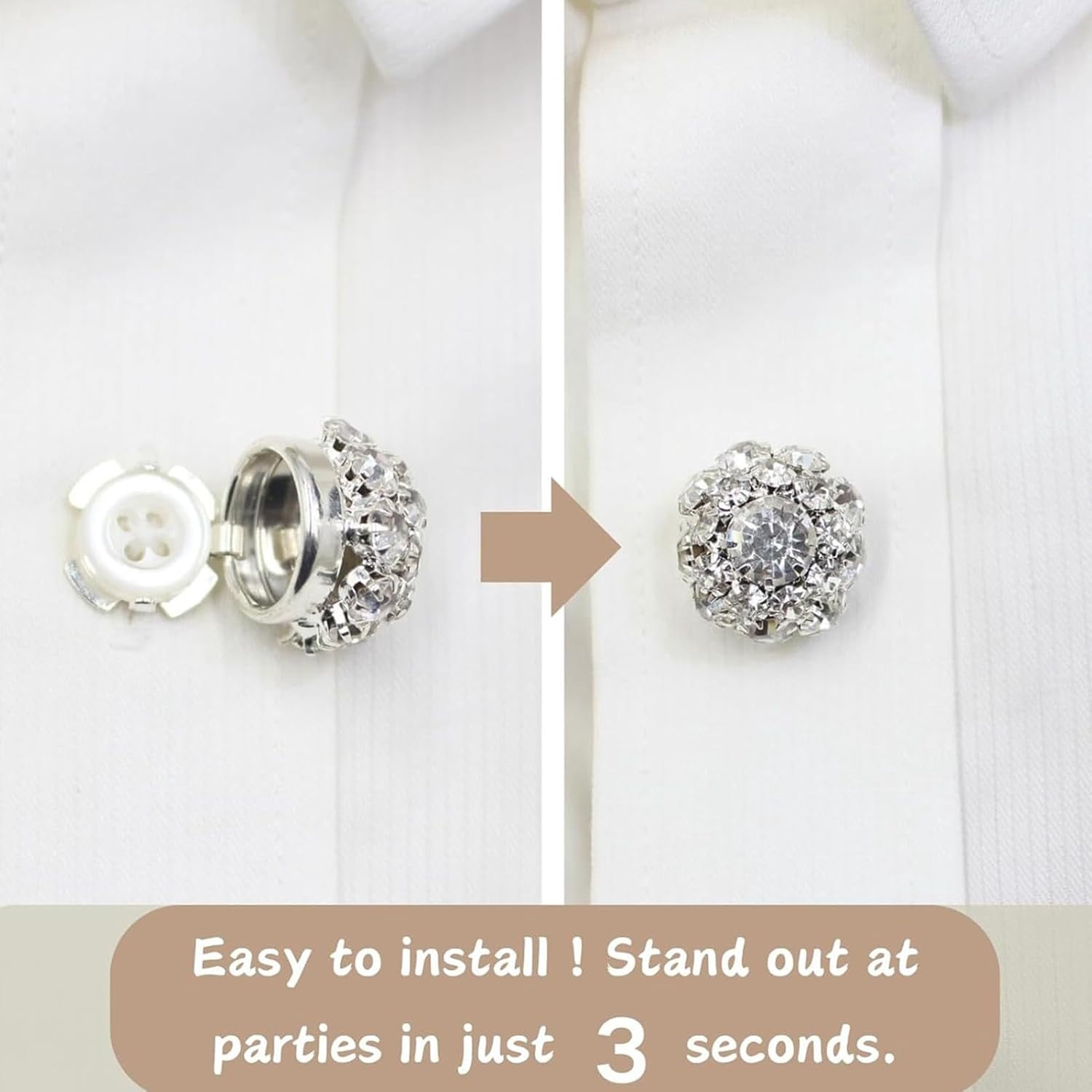 10PCS Rhinestone Button Covers,Crystal Buttons for Clothing,Detachable Shirt Button Clips Buttons Jewelry,Button Snaps with Pliers Press,Decorative Buttons for Dress Suit Tux Shirt Accessories
