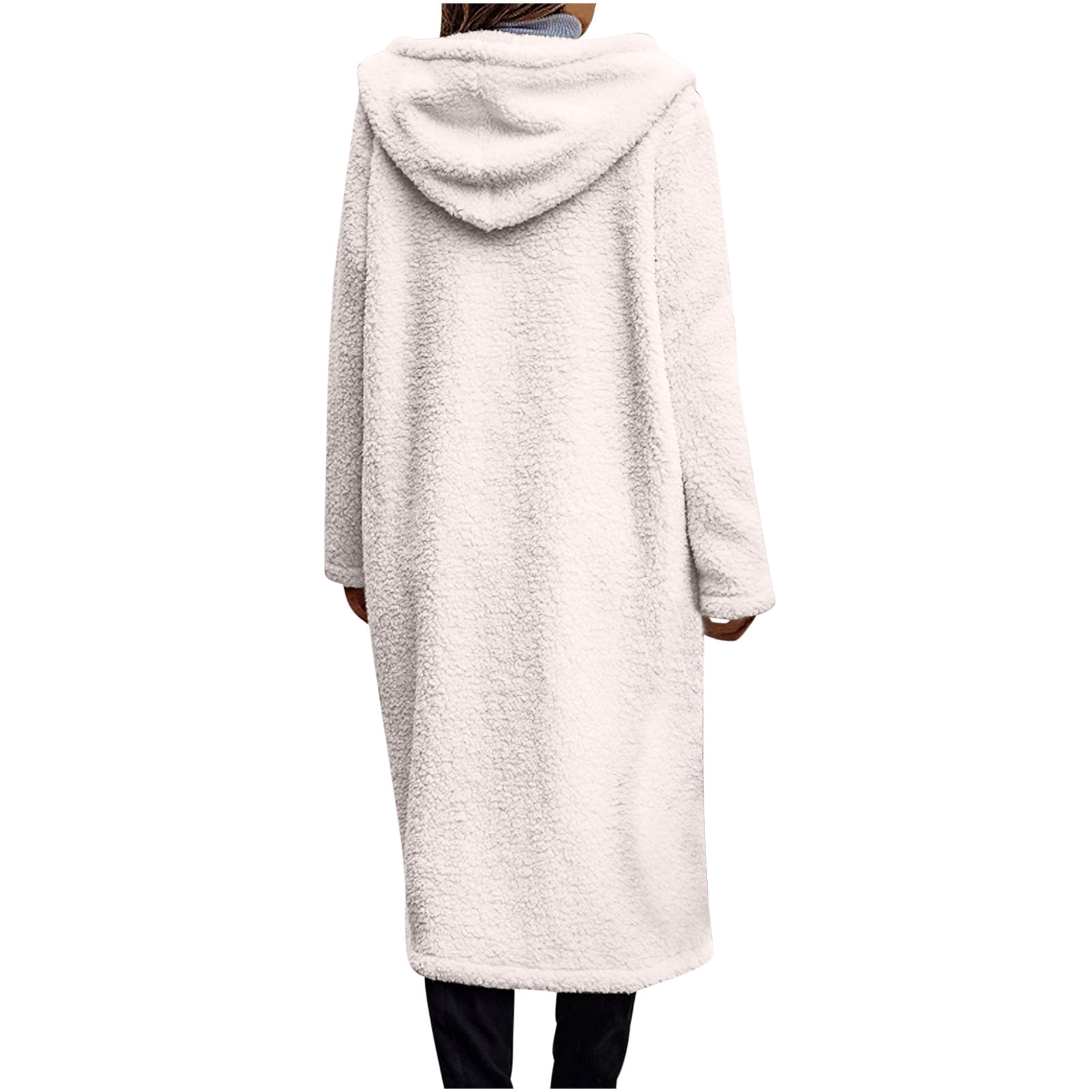 jsaierl Women's 2025 Winter Coats Fuzzy Fleece Long Hooded Jackets Button Down Faux Fur Warm Outwear with Pockets