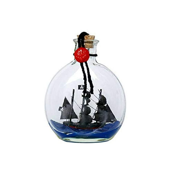 Hampton Nautical Calico Jack's The William Model Ship in a Glass Bottle 4" - Pirate Boat - Model
