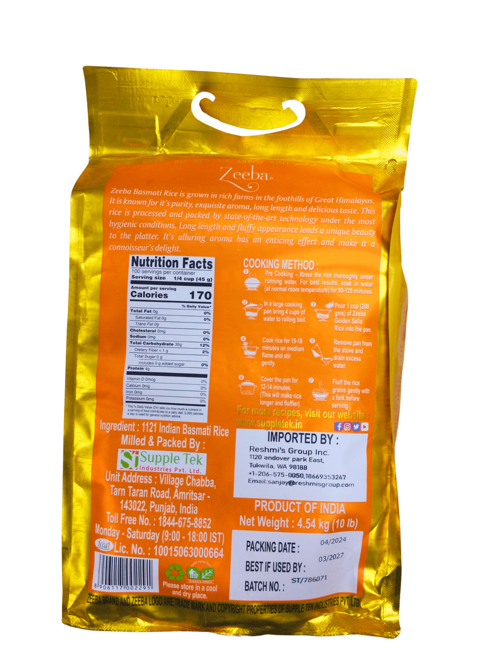 ZEEBA 1121 BASMATI GOLDEN SELLA RICE 10LB
