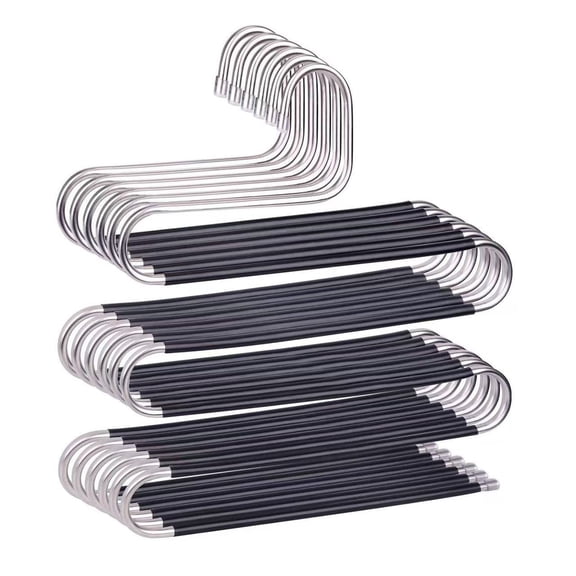 2 Pack Pants Hangers,Stainless Steel Non-Slip Hangers for Pants,Multiple S-Shaped Closet Storage Organizer Hanger for Pants Jeans