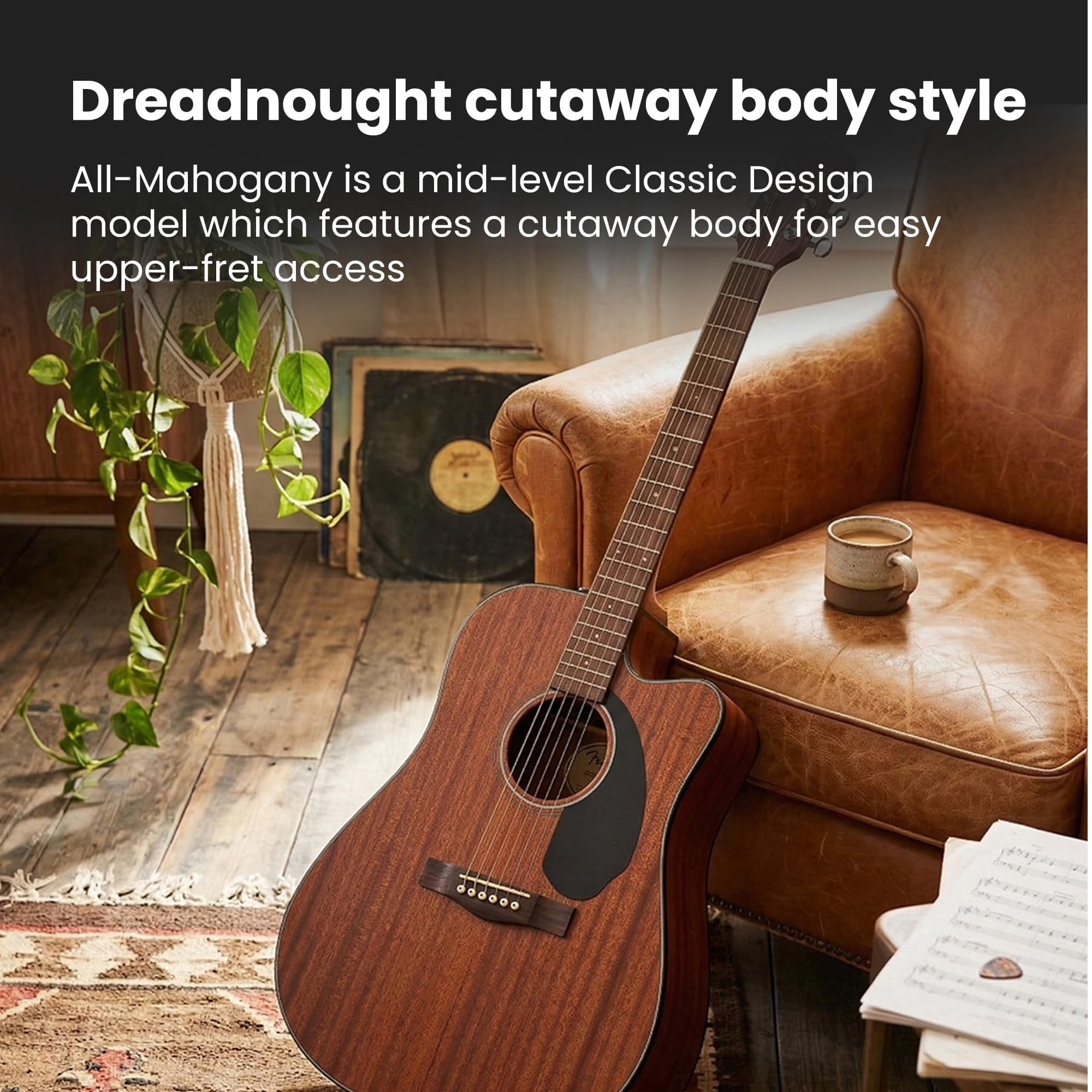 Fender CD-60SCE Solid Top Dreadnought Acoustic-Electric Guitar - All Mahogany w/ Hard Case
