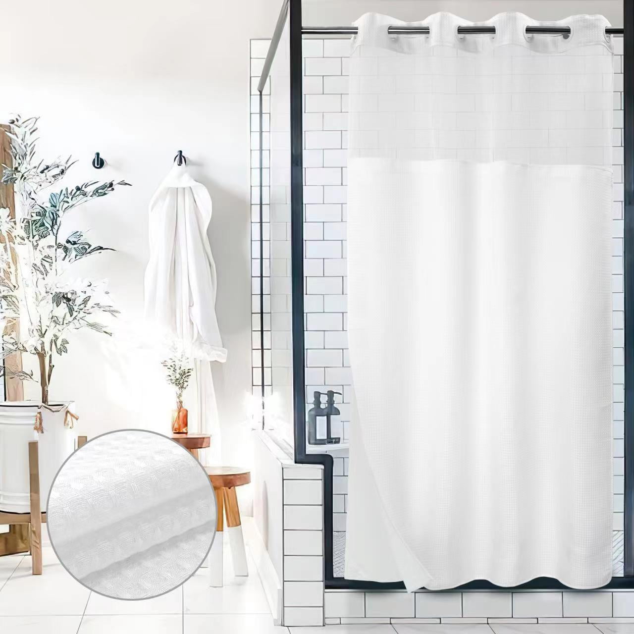 "Barossa Design Waffle Weave Stall Shower Curtain Set, No Hooks, Mesh Window, 54""W x 80""L ...